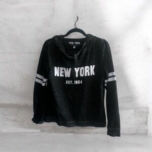 New York Grey Hooded Shirt with White Lettering